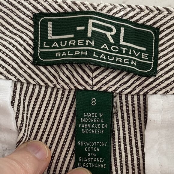 Lauren Ralph Lauren Active Striped 4 Pocket Cotton Bermuda Shorts Tan+White Sz 8 - Picture 7 of 12